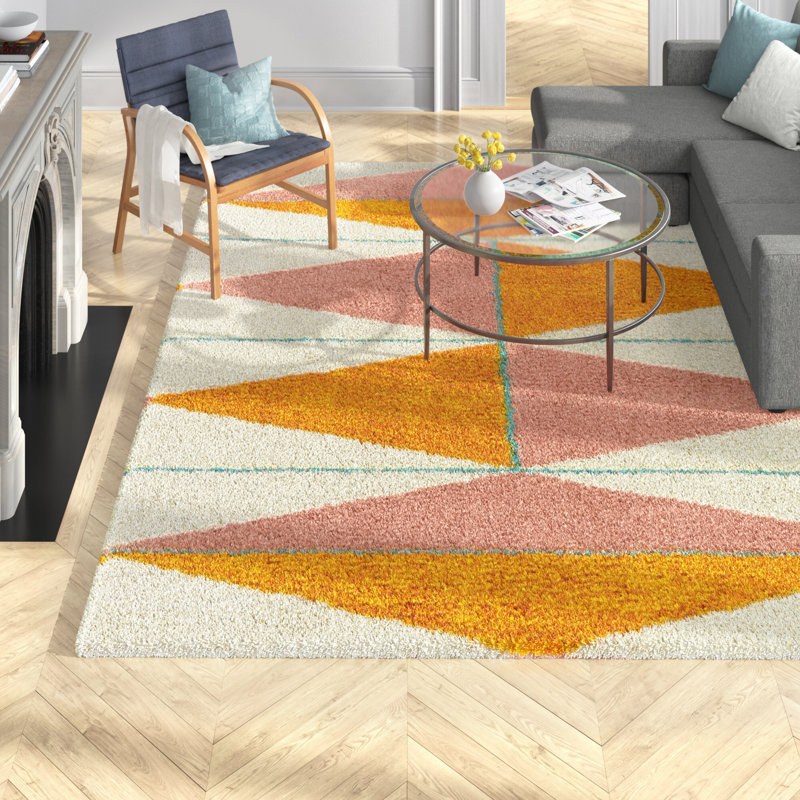 Tapis géométrique blanc cassé Bonifay, Rectangle 7 pi 10 po x 10 pi