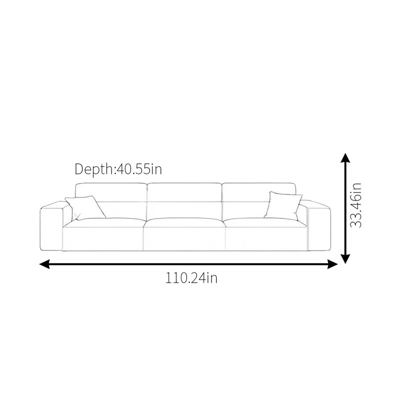 Modern Square Sofa, 33.46" H x 110.24" W x 40.55" D, 3