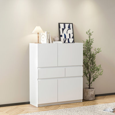 Armoire de rangement en bois avec 4 portes et 2 tiroirs