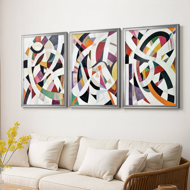 ABSTRACT Series LV III - Toile tendue avec châssis sur mesure - 3 pièces, Argent argent, H 21 po x l 30 po