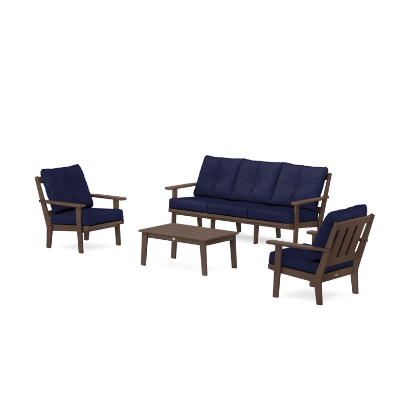 Oxford 4-Piece Deep Seating Set with Sofa, Slate Grey, Weathered Tweed