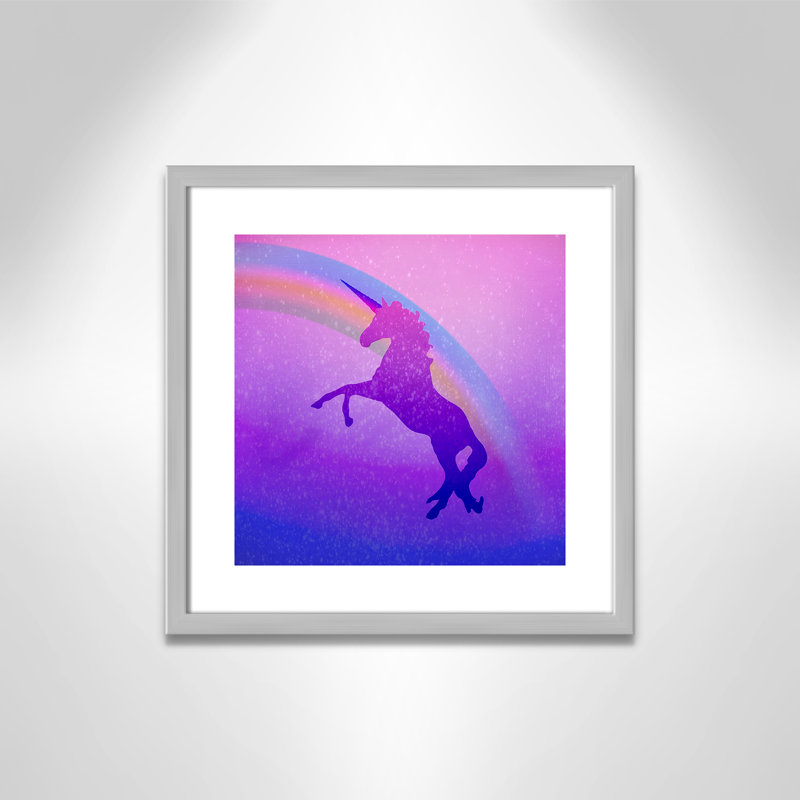 « licorne 2 », art encadré, H 17 po x l 17 po x P 1,19 po, Encadré de boîte argent