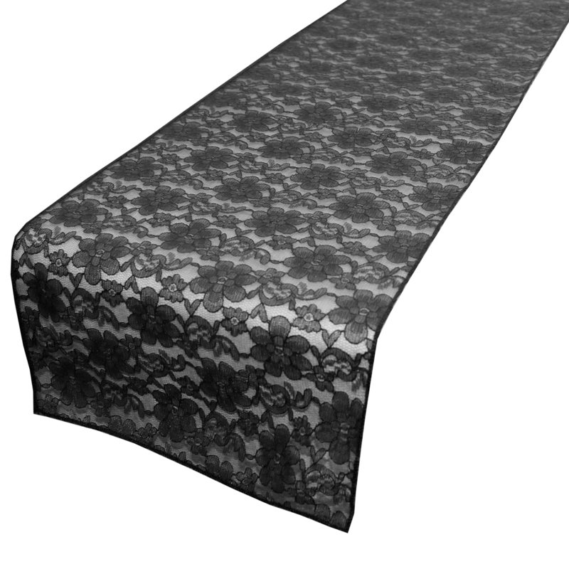 Bagdonas Floral Lace Table Runner, 12" W x 144" L, Black