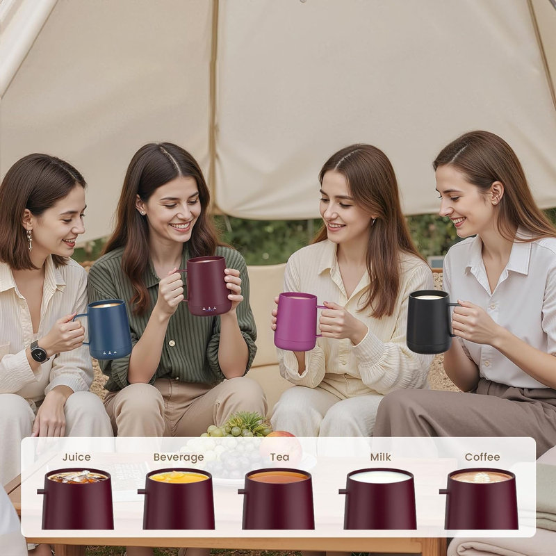 Tasse à café à contrôle de température 14 oz DIDADI, tasse à café auto-chauffante intelligente, chaude jusqu'à 150 ° F, tasse à café chauffée rechargeable, autonomie jusqu'à 6 heures (Claret)