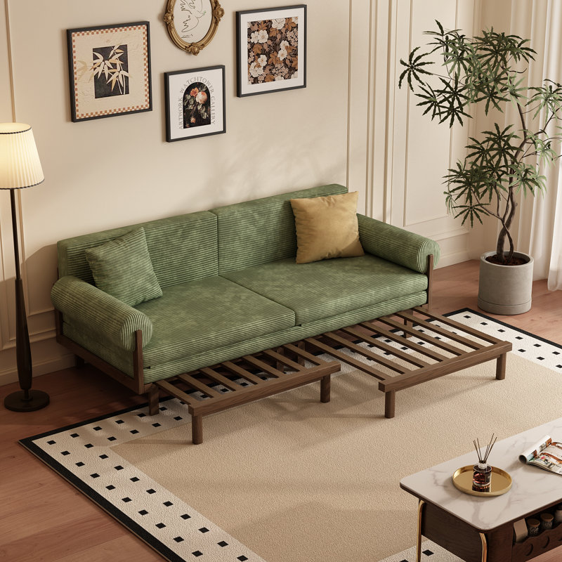 Canapé-lit convertible Mid-Century en frêne blanc, finition noyer, peu encombrant , Brown Wood, Green