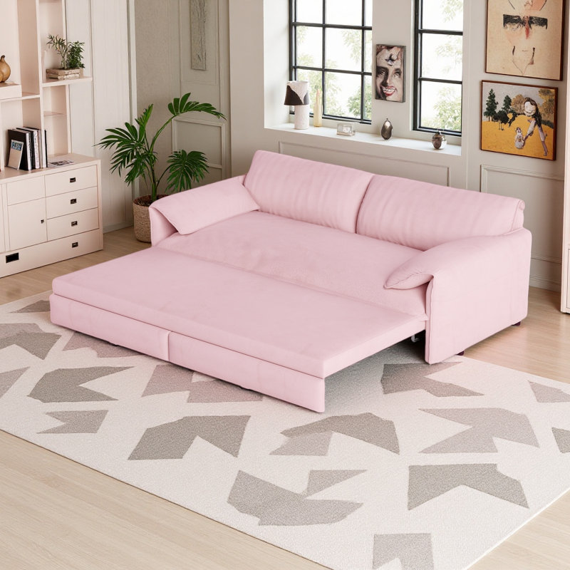 66" Queen Pull Out Sofa Bed - 3-in-1 Convertible Velvet Sleeper With Storage, Multi-functional Loveseat For Living Room, Bedroom & Office