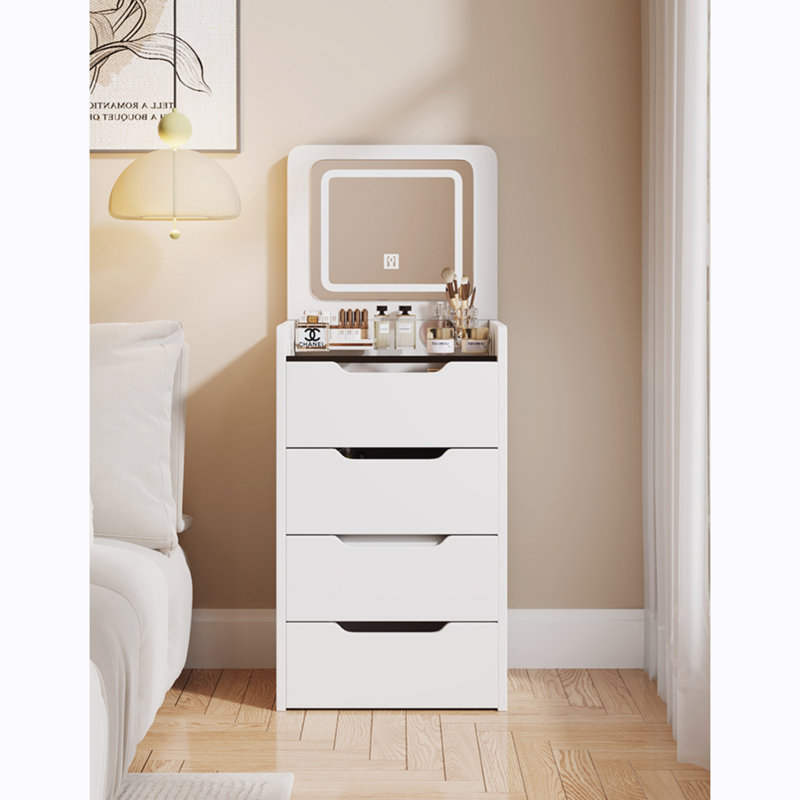 3 in 1 Vanity Desk with Plip Top Mirror,Small Make Up Vanity Set with Visible Glass Desktop, White