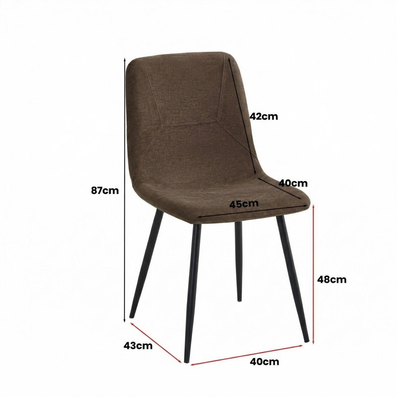 Linen Upholstered Black Steel Frame Dining Chairs, 4, Brown