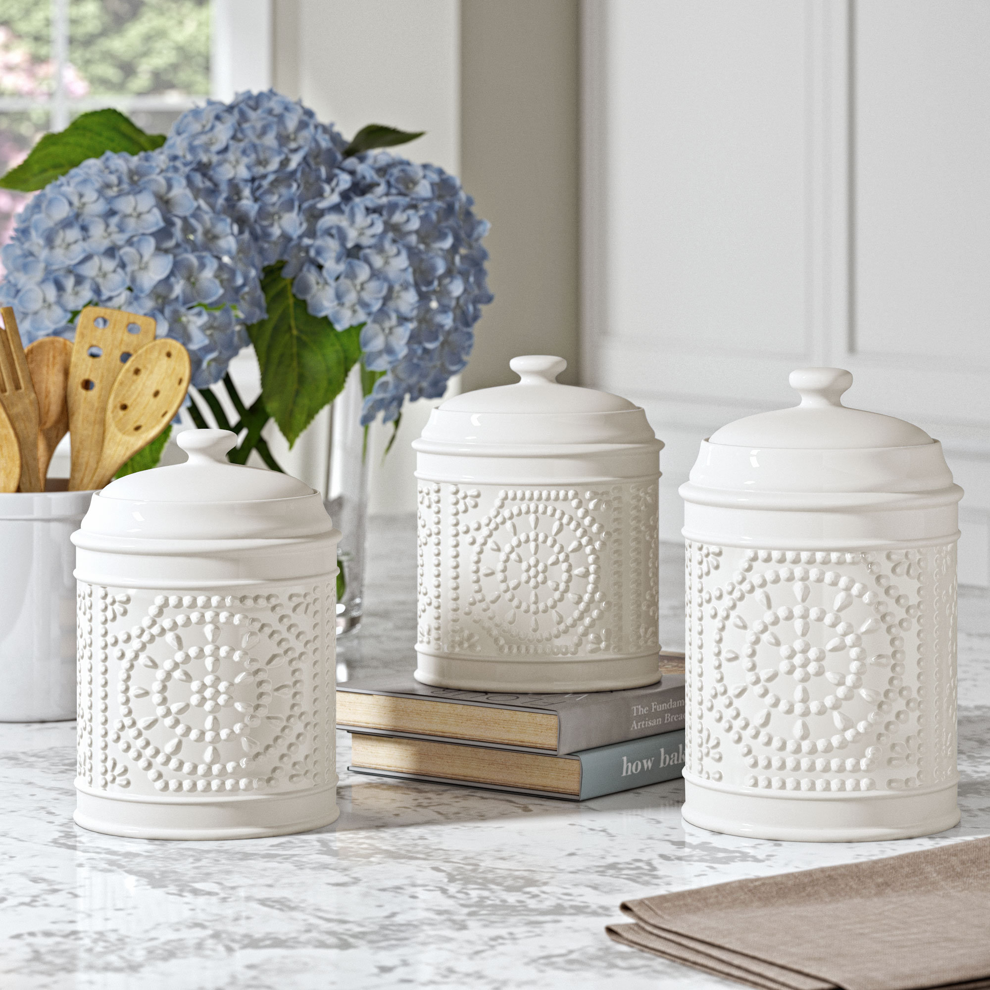 One Allium Way® Ceramic  Porcelain Canister - Set of 3 & Reviews | Wayfair