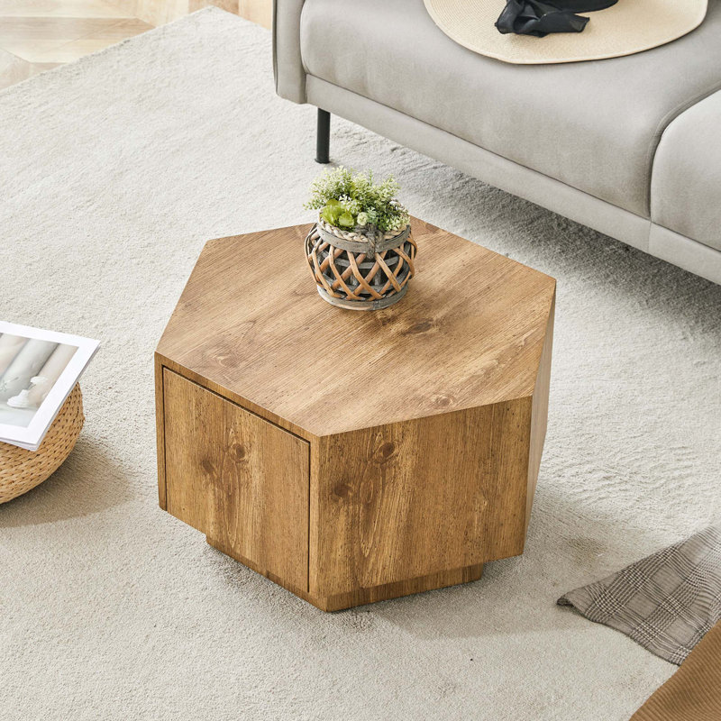 Table basse hexagonale en MDF avec tiroirs