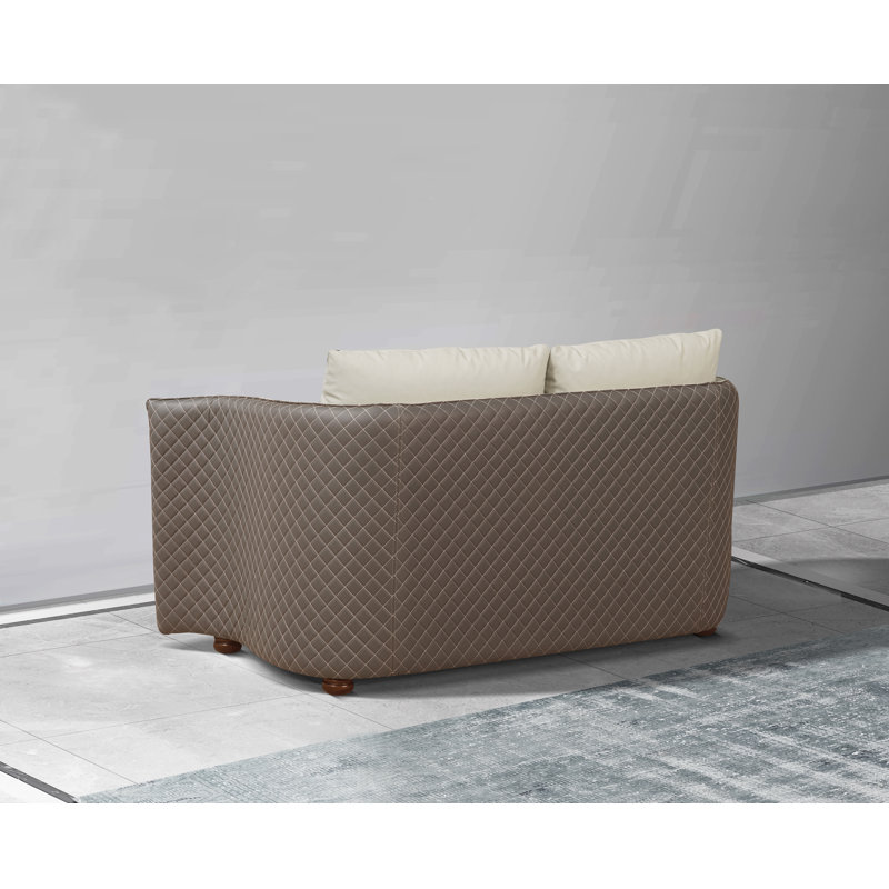 Makassar Loveseat, Lite Gray/Taupe Genuine Leather