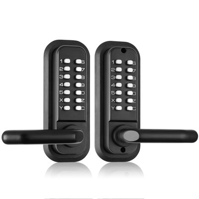 Mechanical Keyless Entry Door Lock, 14 Digit Keypad, Double-sided Embedded Outdoor Gate Door Locks Set with Handle and Keypad, Water-proof Zinc Alloy, Easy to Install, Garden, Garage