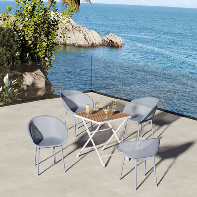 Ensemble de 2 chaises longues modernes - Plastique PP résistant aux intempéries intérieur / extérieur avec table pliante multifonctionnelle intérieure / extérieure moderne - Plateau de table en PP avec pieds en métal