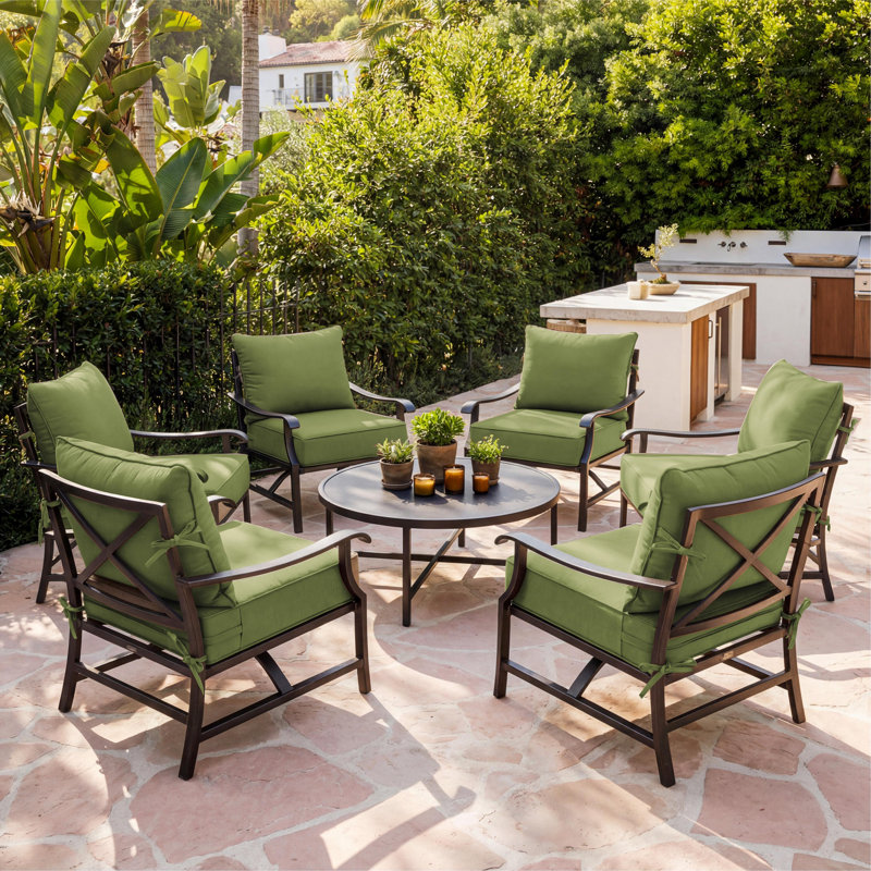 24"W X 24"D Outdoor Deep Seating Cushions 6.5” Indoor/Outdoor Seat And Back Cushion, Cushions Only, Pea Green, Set of 6