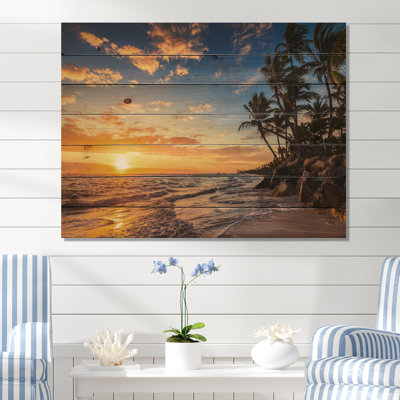 « Paradise Tropical Island Beach with Palms » par Valio84sl - impression photographique sur du métal