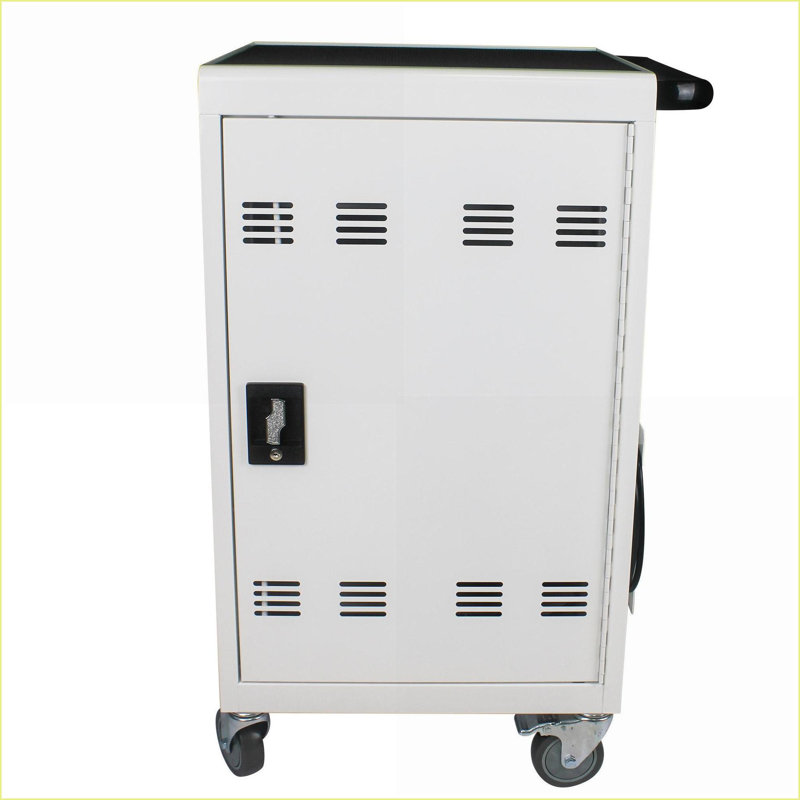 Chariot de charge, 30 appareils mobiles pour tablettes avec serrure à combinaison Gestion des câbles, acier | Blanc neige
