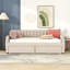 Lit de jour simple rembourré avec tiroirs et support à lattes de bois - Canapé-lit en velours pour rangement et chambre d'enfant, beige-118473465-118473462