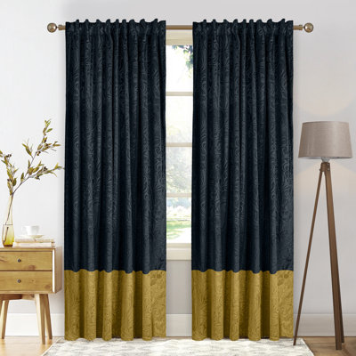 Luxury Crushed Velvet Color Block Curtains Floral Damash Pattern Thicken Thermal Isolate Light Blocking Window Drapes