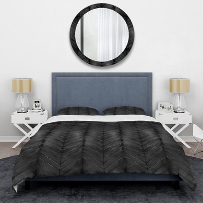 Ensemble de housse de couette moderne noir et gris Herringbone I