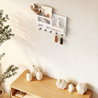 Porte-clés mural et boîte aux lettres avec boîte de rangement et 5 crochets pour l'organisation du vestibule, la décoration intérieure et les articles essentiels du quotidien