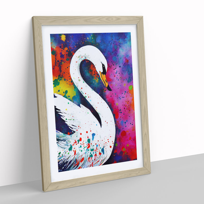 XV1022-4381X Swan Paint Splash No.3 Abstract - Single Picture Frame Painting, 64cm H x 46cm W x 2cm D, Oak Framed