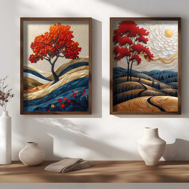 Elegant Decorative Framed MDF Paintings (2 Pieces), 19.7 x 27.6 x 0.1 inches | 100% MDF with 3 mm Thickness, 100% Spruce Frame | UV Printed Artwork for Stylish Home Décor & Modern Aesthetics