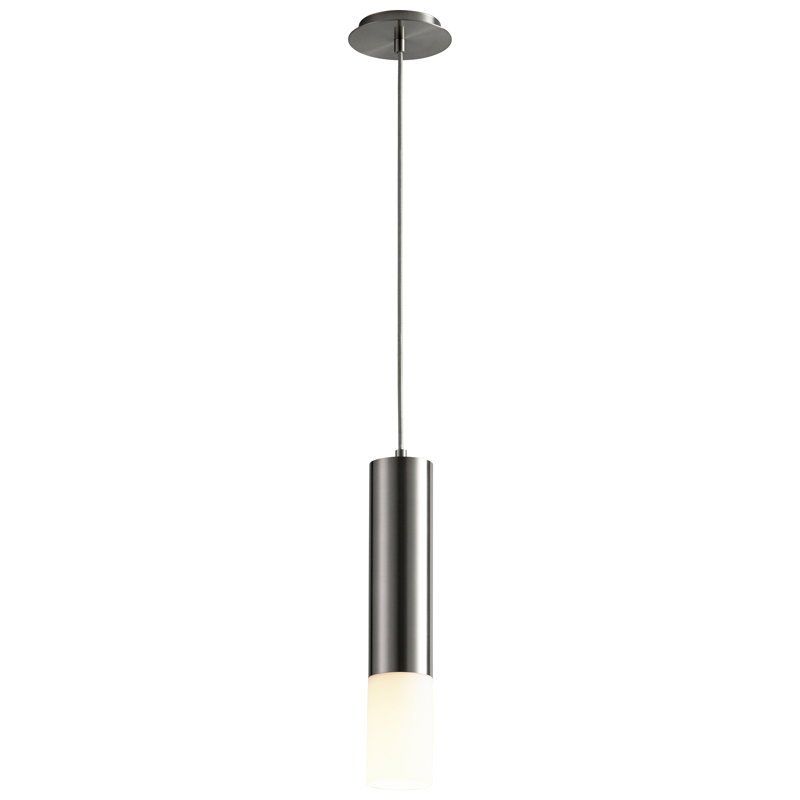 Gathard 1 - Light LED Single Pendant, Satin Nickel, 18" H x 3.5" W x 3.5" D, Matte Opal