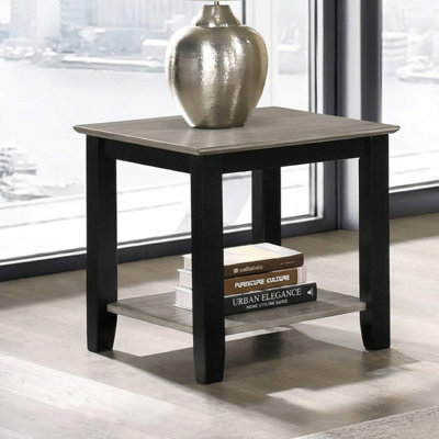 Brex 22 In. Grey/Black Square Wood End Table With Open Shelf