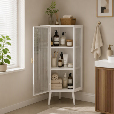 Armoire de plancher avec porte en verre trempé et tablettes de rangement
