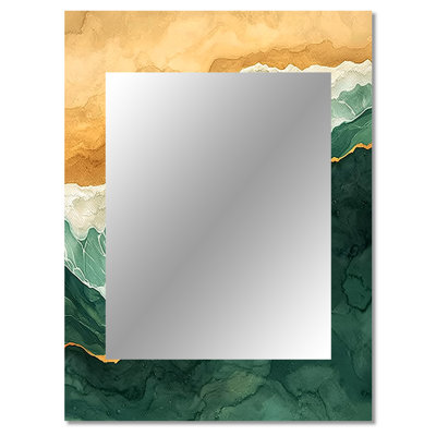 Emerald Beach Areal View II - Coastal Mirror, Green Unique Wall Mirror, Printed Metal Art