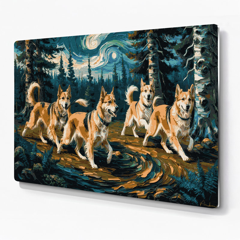 Chiens «Lundehund» en métal bleu, art mural, H 11 po x l 14 po