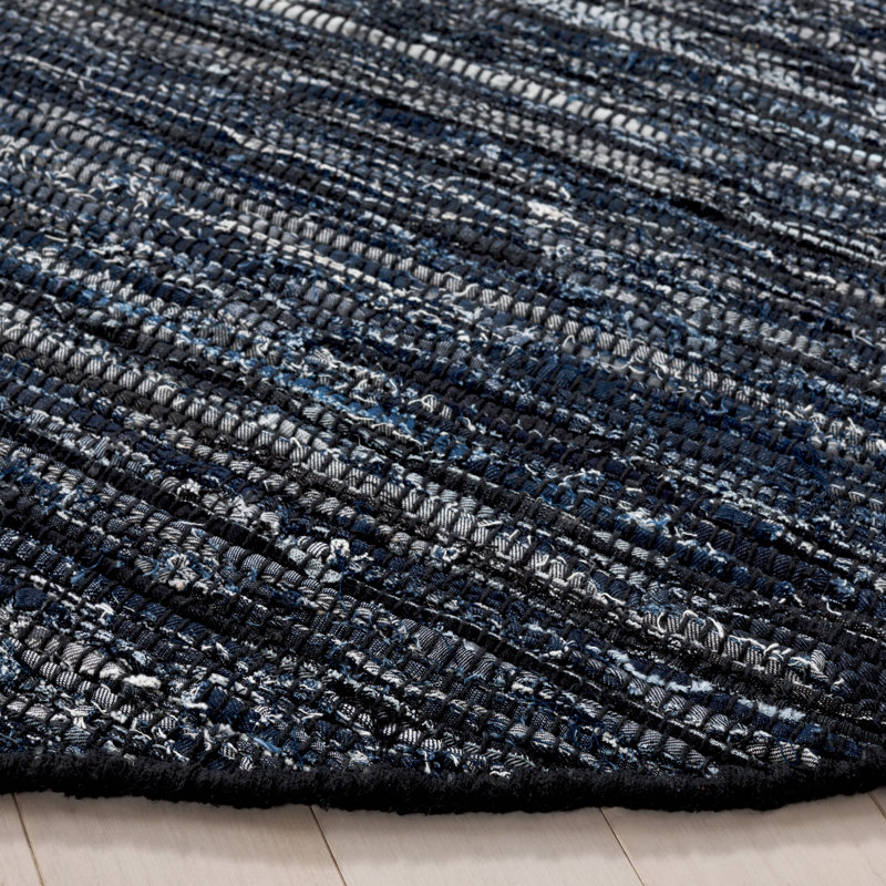 Ketter Hand Woven Denim/Cotton Rug in Navy/Black, Round 6'