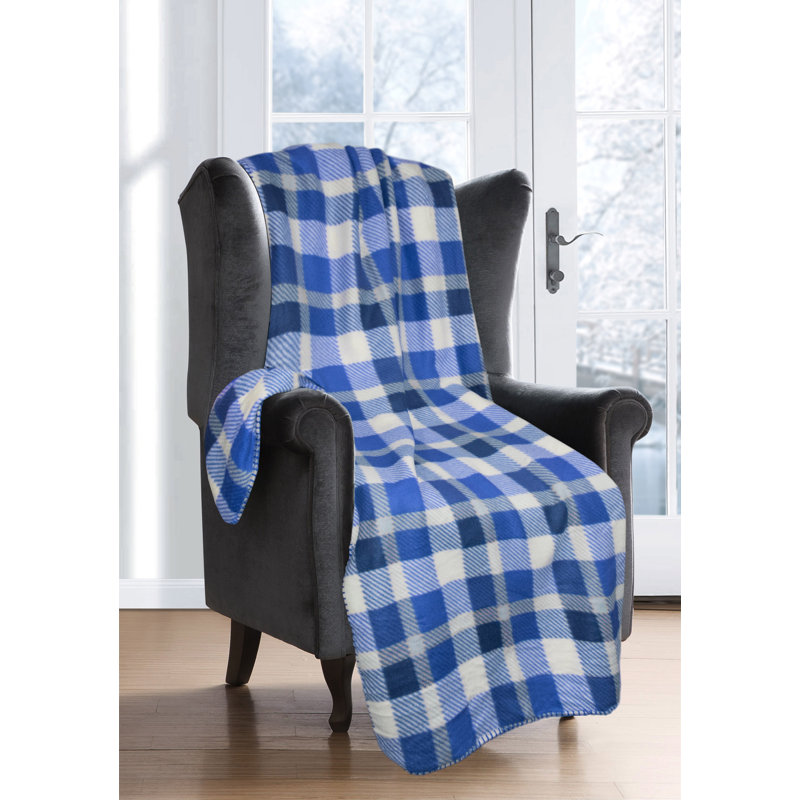 Anerinda Soft Plush Classi Check Blanket Throw, Blue