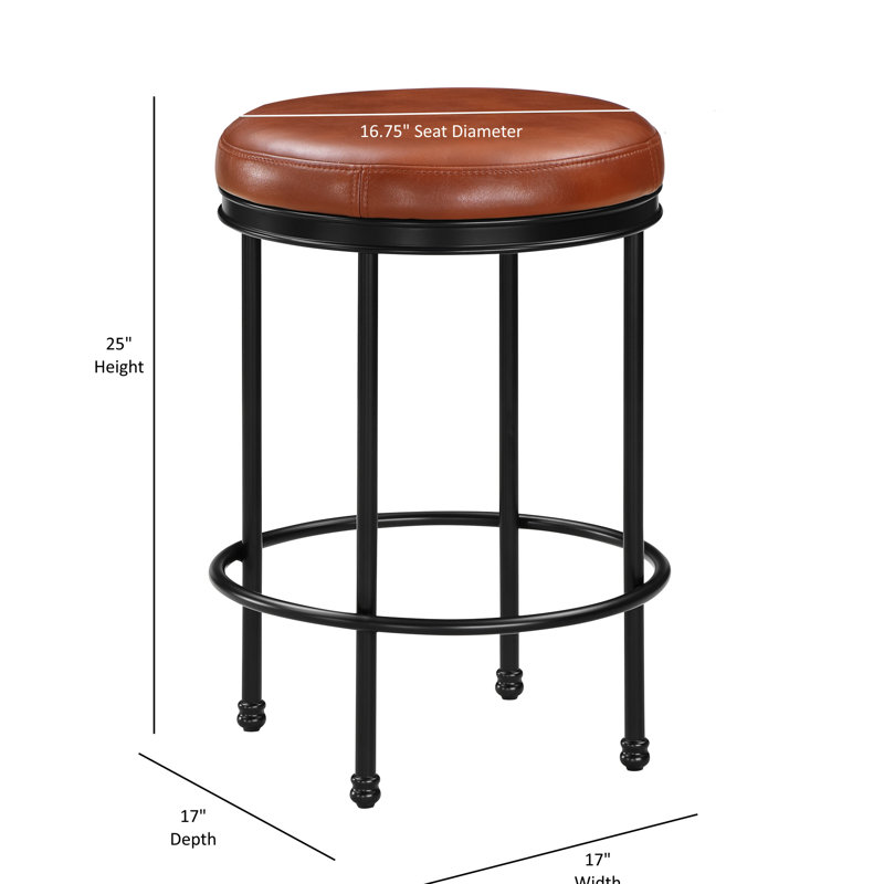 Tabouret de comptoir en similicuir sans dossier - base en métal, niveleurs de pieds réglables, siège sans assemblage, siège rembourré, entièrement assemblé