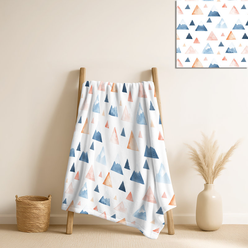 Mini Kids I - Couverture géométrique douce pour enfants, jeté en peluche contemporain, Blue/White Geometric