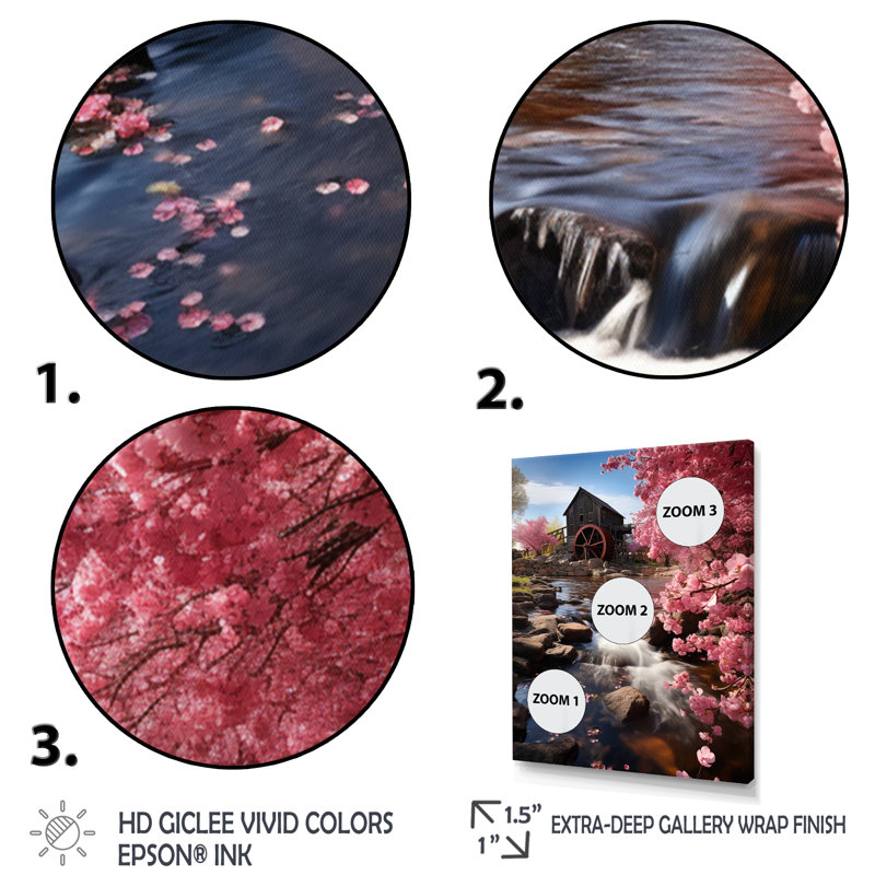 «Maigo Pink Brown Mill In Spring», reproduction sur toile, H 20 po x l 12 po x P 1 po, Cadre photo noir