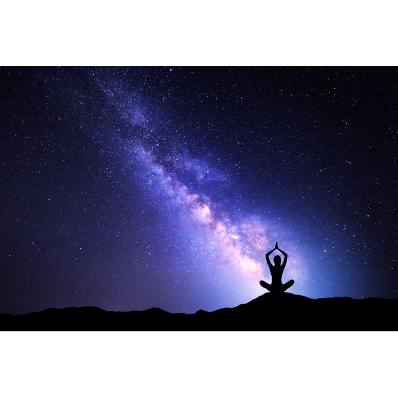 Milky Way And Silhouette Of A Woman Practicing Yoga by Den-belitsky - Wrapped Canvas Print, 30.48cm x 45.72cm