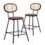 Ensemble de 4 tabourets de comptoir, tabourets de bar, tabourets de bar à hauteur de comptoir en métal pour la maison, tabouret de comptoir en similicuir avec dossier en rotin
