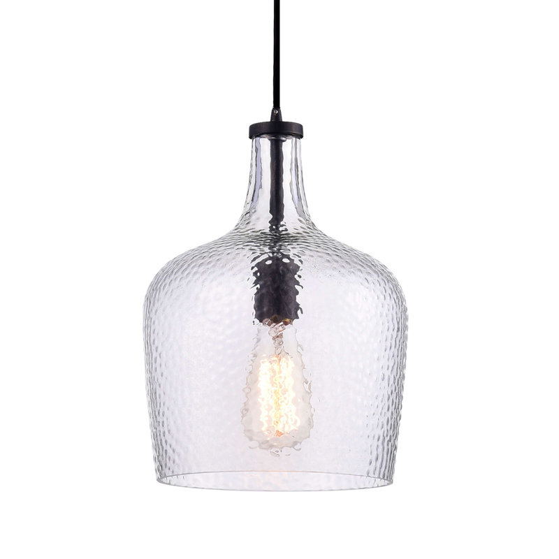 Luminaire suspendu 1 lumière à intensité variable de 9,5 po avec verre martelé Kettner , Transparent
