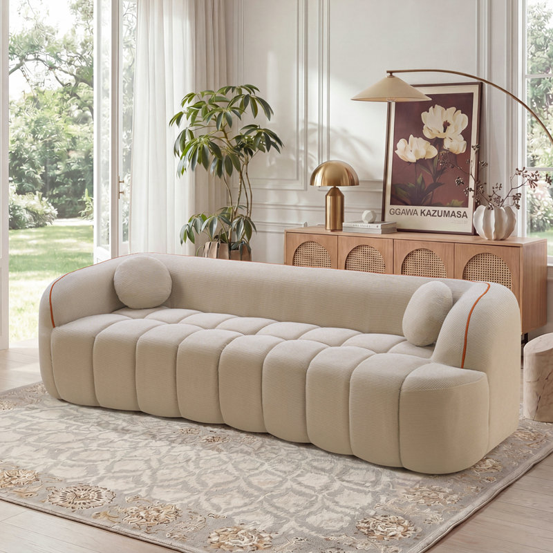 99.2" Modern Compressed Sofa, Cloud Couch 3-Seater Corduroy Sofa, Camel