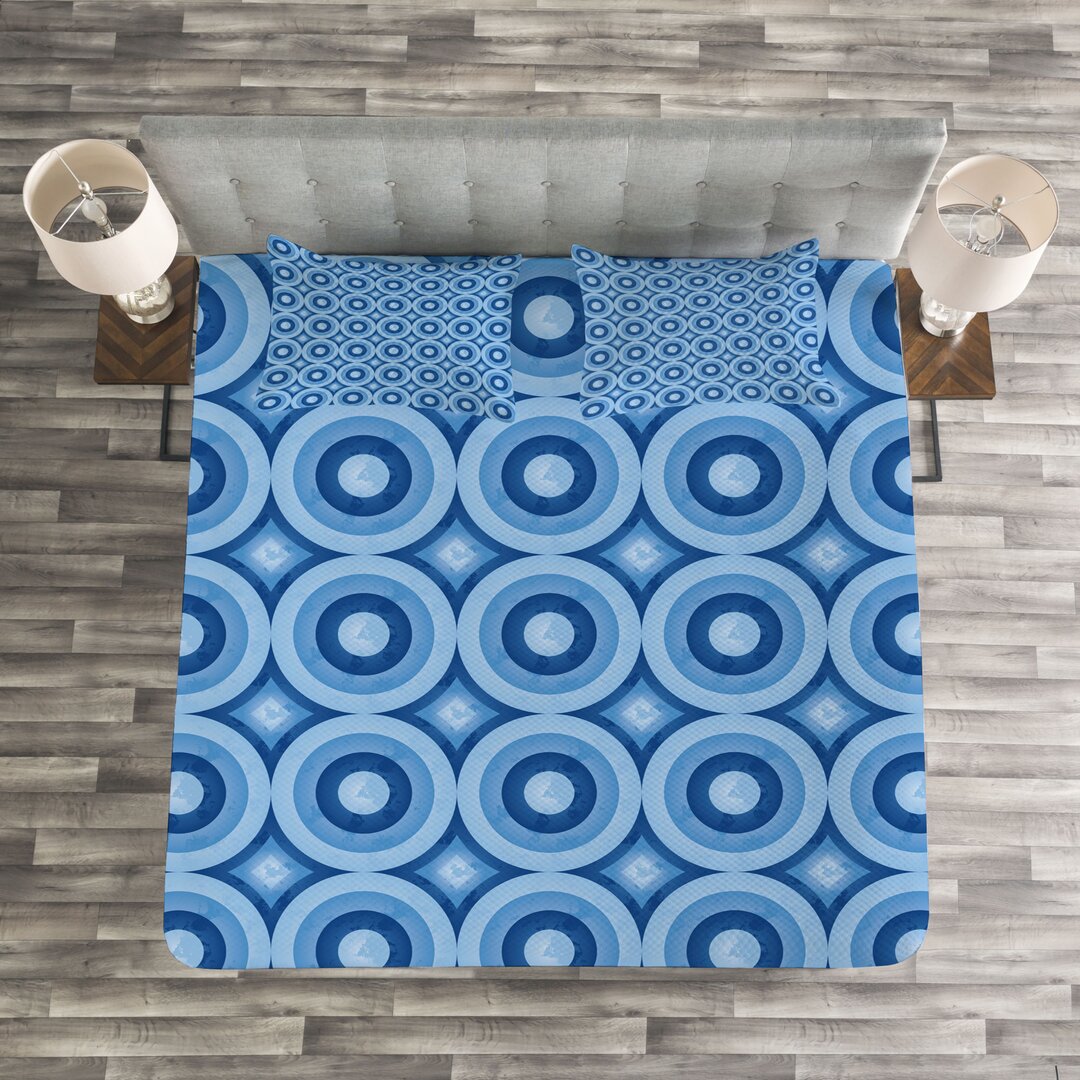 Gestepptes Bettdecken-Set, Retro-Muster Revival Tile, Blau, Blau Hellblau