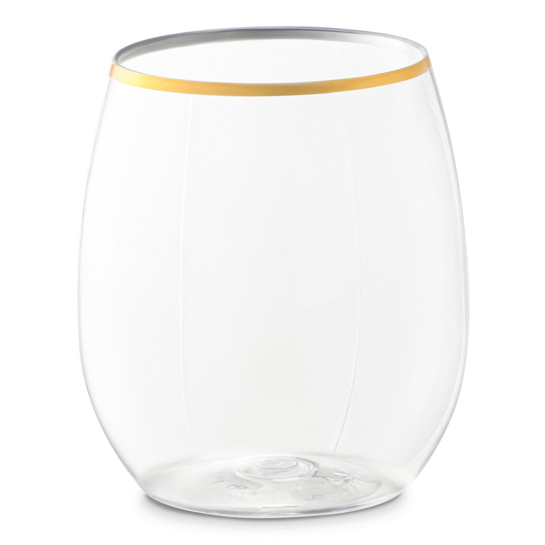 12 oz. Clear with Gold Elegant Stemless Plastic Wine Glasses Smarty Had a Party