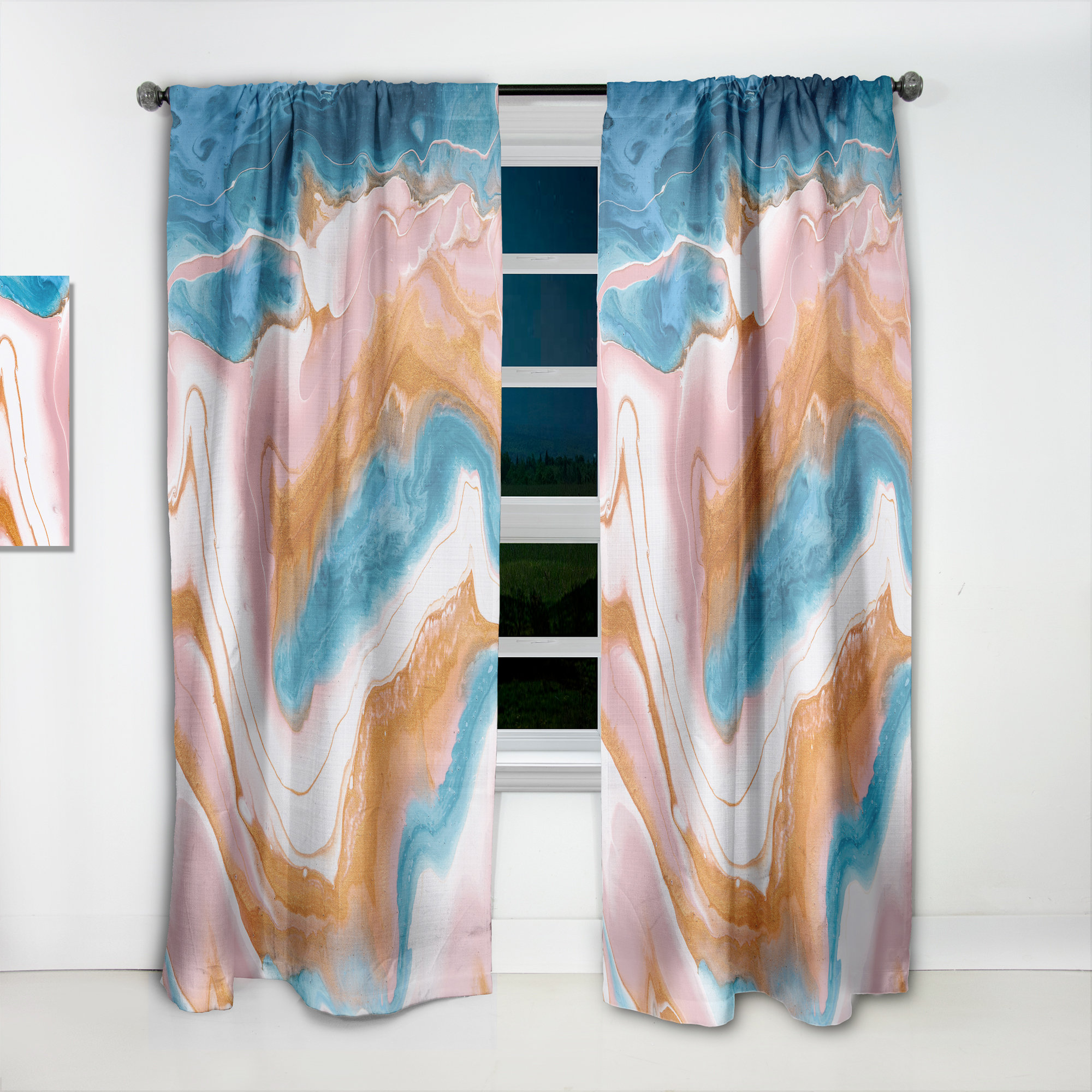 Design Art Marble Rivers Abstract Semi-Sheer Rod Pocket Single Curtain ...