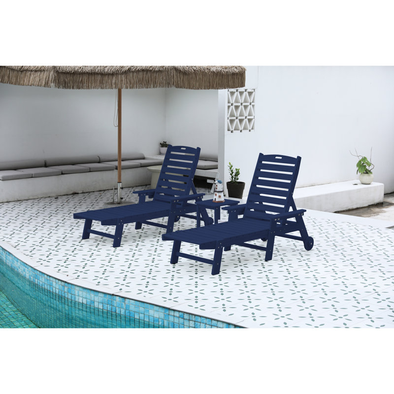 2 Lounge Chairs Outdoor, 5 Patio Chair With Wheels & Cup Holder, Navy Blue, Impact- For Deck, Poolside, Of Outdoor Chaise Chairs, Holder In Staining Pool, Garden