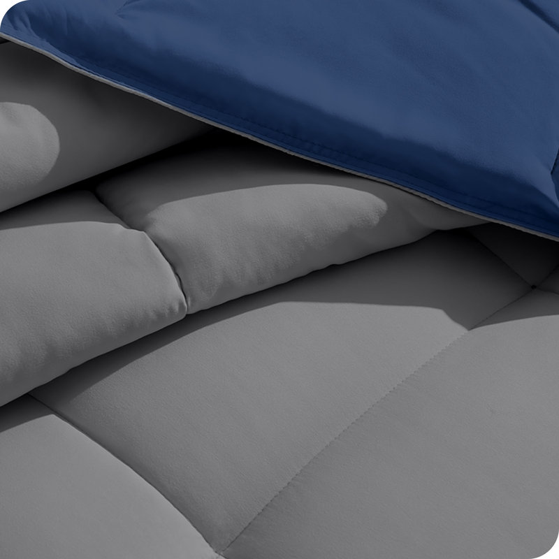 King Dark Blue and Grey Reversible Microfiber Bed-in-a-Bag Set