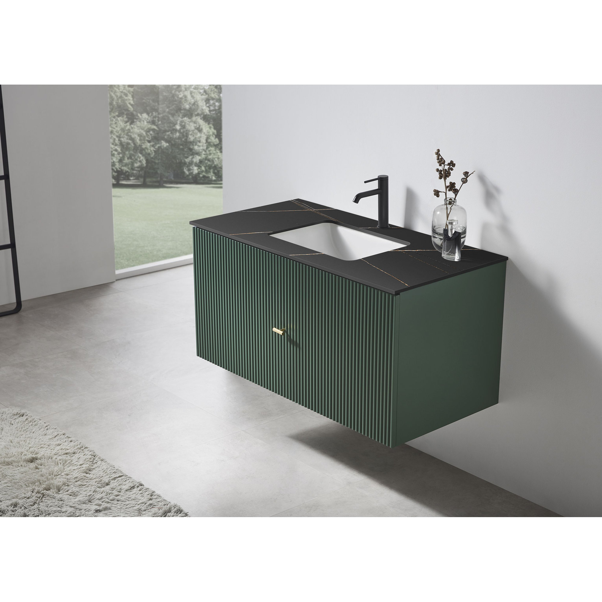 Jamell 42 Wall Mount Modern Bathroom Vanity, Black, Forest Green