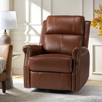 Inglenook 32" Wide Genuine Leather Power Swivel Standard Recliner by Red Barrel Studio
