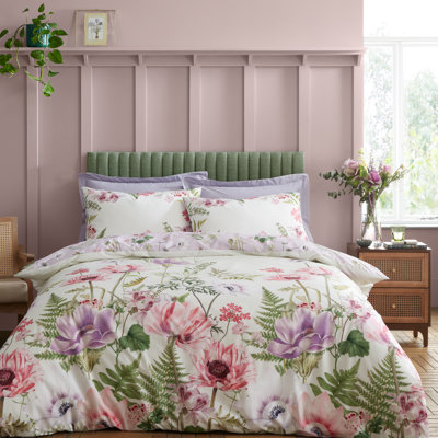 Serenity Garden Reversible 200 Thread Count Cotton Cotton Floral Duvet Cover Set with Pillowcases