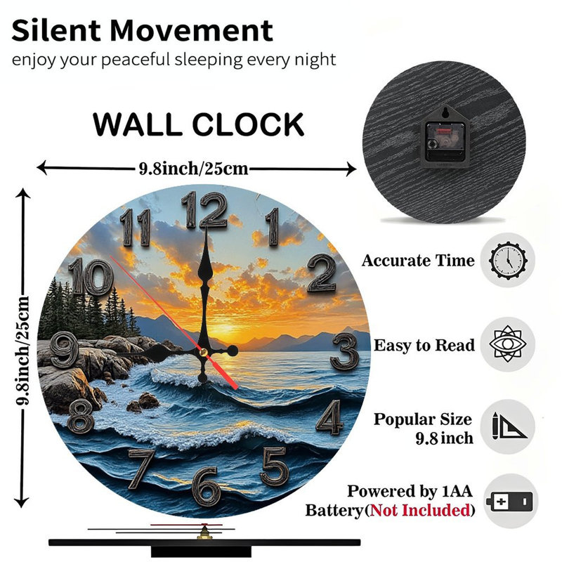 Horloge murale coucher de soleil océan
