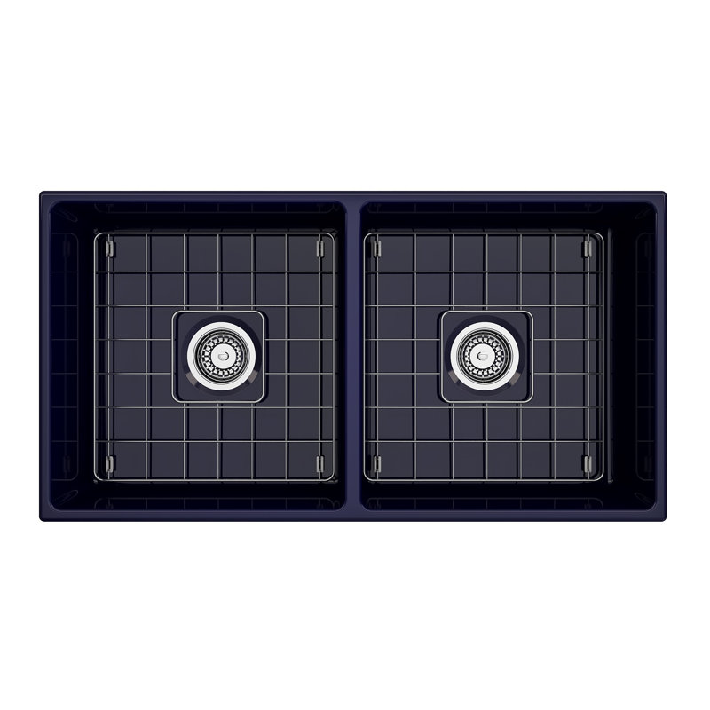 36 in. L Farmhouse Double Basin Kitchen Sink, Sapphire Blue
